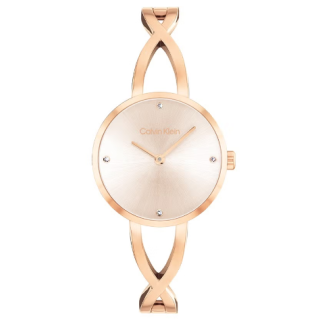 ساعة Calvin Klein النسائية – تصميم أنيق بعلبة مستديرة، سوار وردي فاخر، موديل 25100116