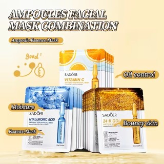 قناع الأمبولات المغذية للوجه – 3 أنواع Ampoules Facial Mask Set – Vitamin C | Hyaluronic Acid | 24K Gold